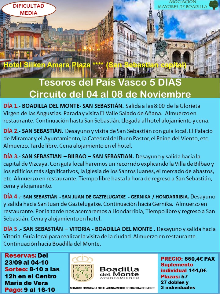 TESOROS DEL PA�S VASCO (4 AL 8 NOVIEMBRE 2024).  SALIDA A LAS 7:30 h